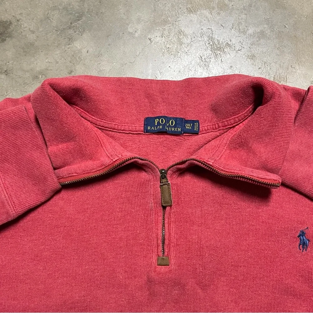 Polo Ralph Lauren Men's 2XLT Red Estate-Rib Quarter-Zip Pullover Sweater Read‎